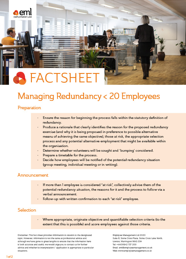 Managing Redundancy less than 20 employees EML