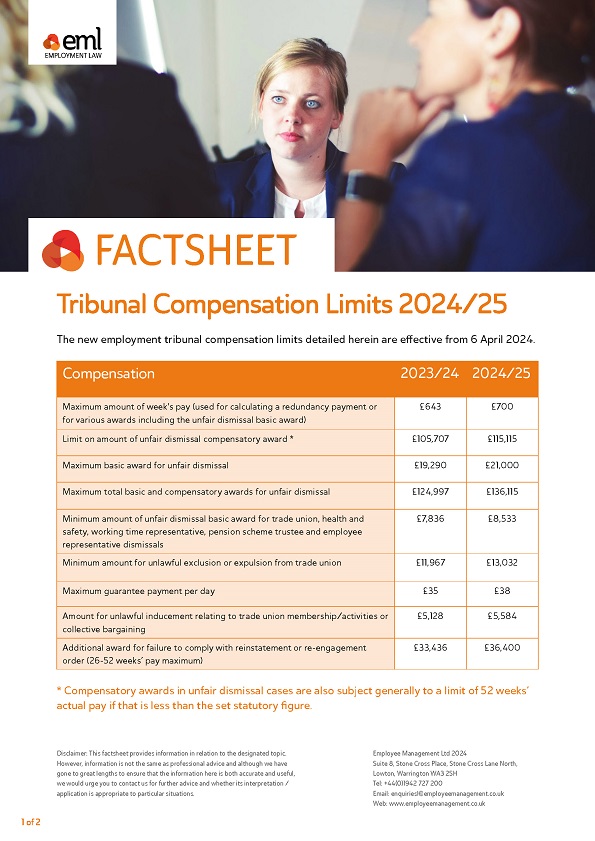 Tribunal Compensation Limits 2024/25 EML